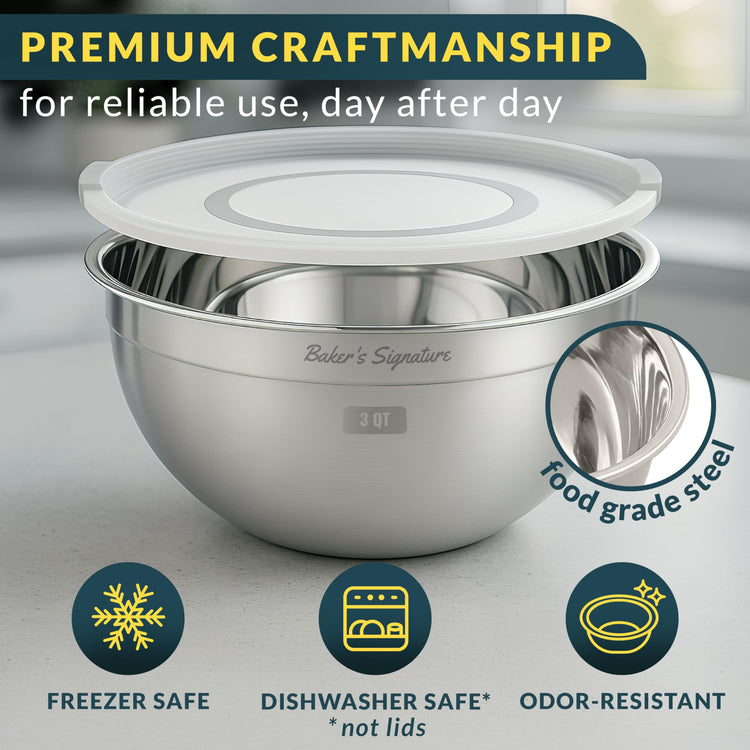 Stainless Steel Mixing Bowls with Lids Set of 3 (3 Count)