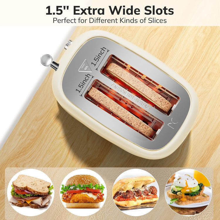 Toasters 2 Slice Retro Stainless Steel Toasters with Bagel, Cancel, Defrost Function and 6 Bread Shade Settings Bagel Toaster, Beige