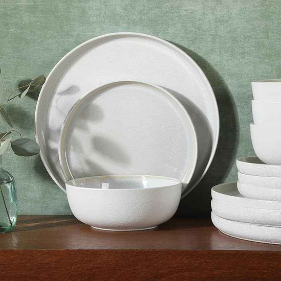 Gibson Elite Tahoe Sunset 12 Piece Stoneware Reactive Glaze (Service for 4) Ceramic Plates and Bowls Dinnerware Set - Cream White