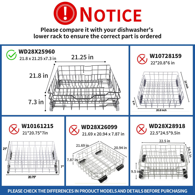 WD28X25960 Replacement Lower Dishwasher Rack Compatible with GE