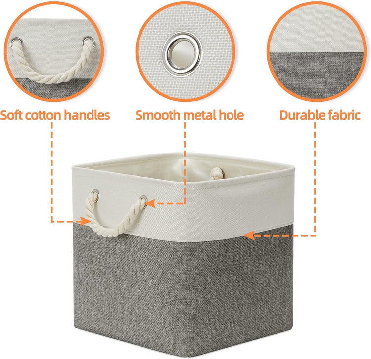DULLEMELO Cube Storage Bins Set of 4 Fabric Storage Cubes Organizer Bin with Handles, Collapsible 12 Inch Cube Storage Baskets for Organizing, Closet, Shelf, Nursery (White&Grey)