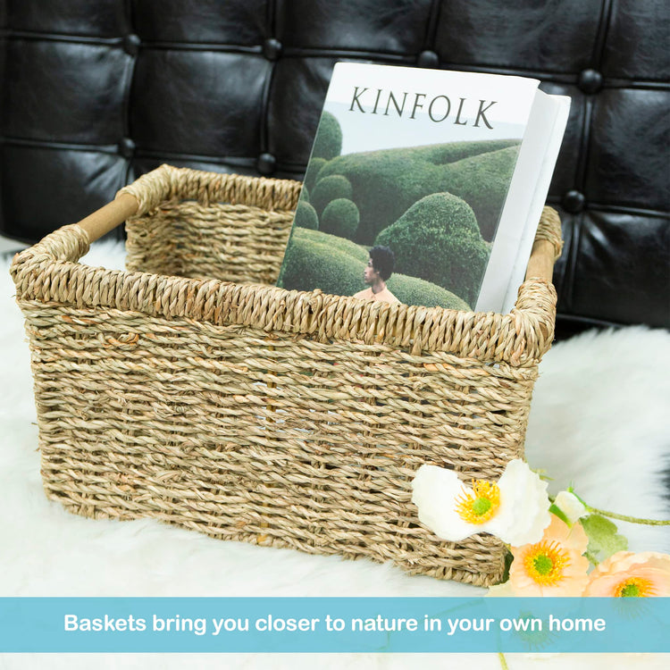 Natural Seagrass Basket with Wooden Handle (3 Count)