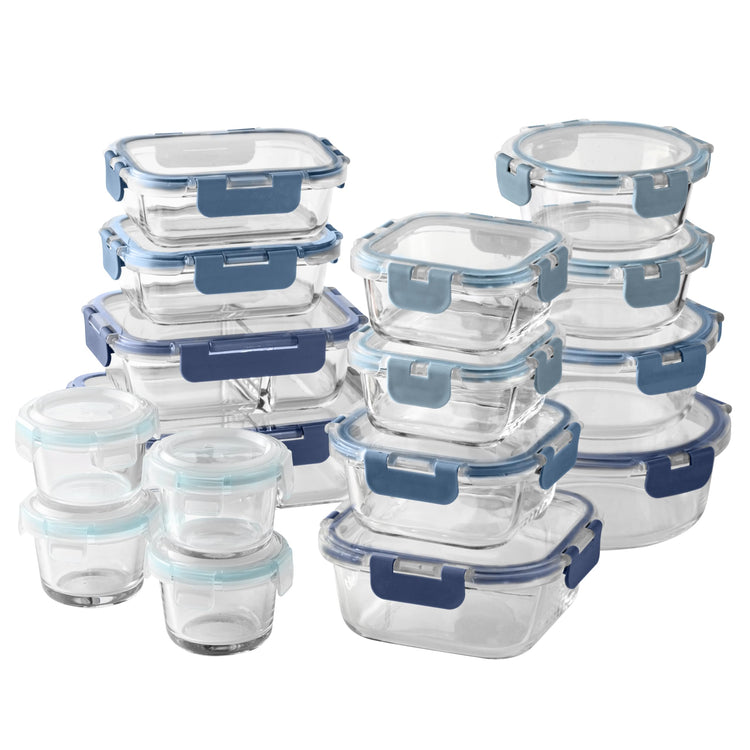 Premium 32 Pc. Borosilicate Glass Food Container Set with Dividers
