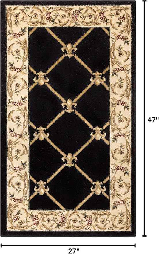 Well Woven Timeless Collection Fleur De Lis Black 2x4 Mat Luxurious Traditional French Aubusson Oriental Area Rug Perfect for Living Room Bedroom or Dining Room Easy-to-Clean Durable Design