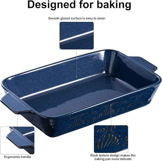 Casserole Dishes for Oven, Baking Dishes, Ceramic Bakeware Sets of 4, Rectangular Baking Pan Set with Handles for Baking, Casserole, Kitchen, Wedding Gift (Blue)