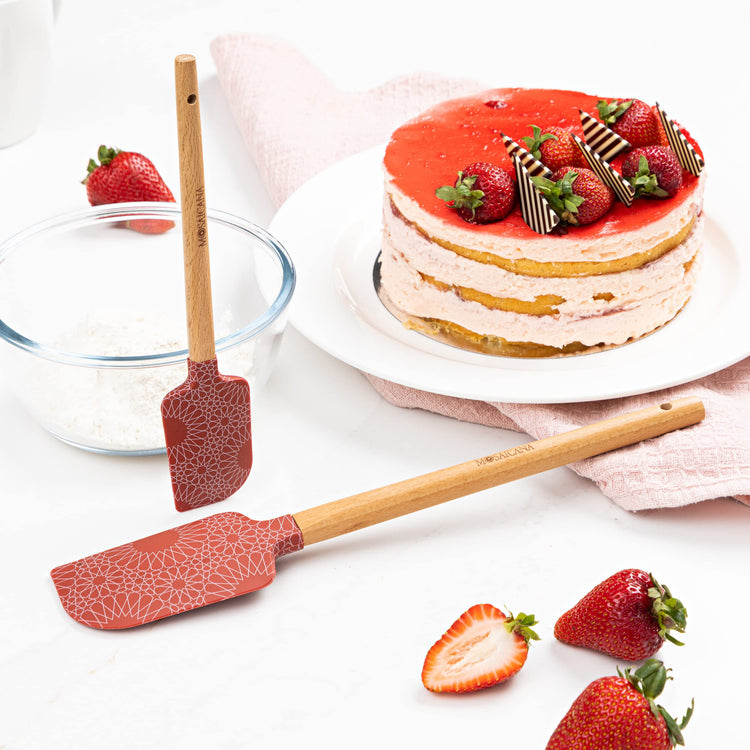 Silicone Spatula set of 2 with wooden handle and stunning pattern (2 Count)