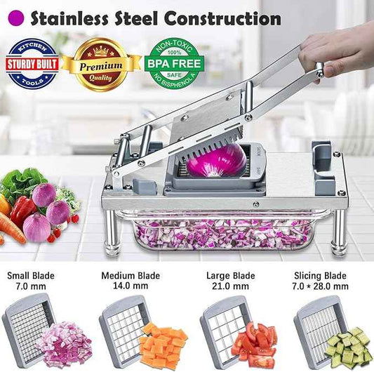 Stainless Steel Vegetable Chopper with 10 Blades - Mandoline Slicer-Pro Food Chopper with Container - Veggie Salad Onion Chopper - Potato Dicer - Tomato Cutter - Cheese Grater