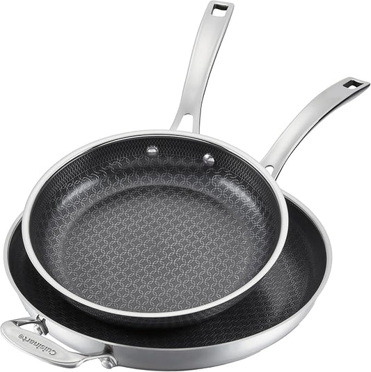 Cuisinart FusionPlus Hybrid Nonstick Stainless Steel Cookware Set, 2-Piece Skillet Cooking Set with PFAS-Free PURELYSEAR Ceramic Non Stick Technology, Scratch Proof, Cool Grip Handles, Dishwasher Safe