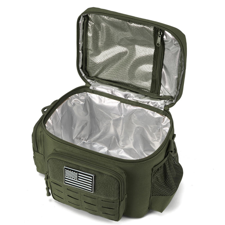 Tactical Lunch Bag for Mens Military Heavy Duty Lunch Box Work Leakproof Insulated Durable Thermal Cooler Bag for Adult Meal for Office Camping Picnic Pail MOLLE Webbing Army Green