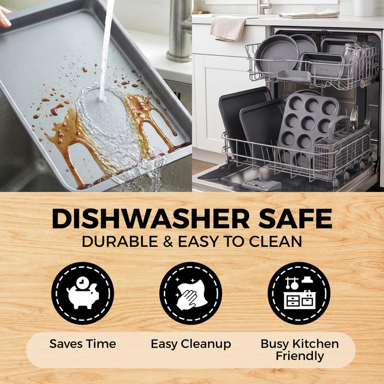 Non-Stick 8-Piece Bakeware Set – Carbon Steel with Even Heat Distribution, Oven Safe to 446°F, BPA-Free, Dishwasher Safe, Stackable Baking Tools for Easy Storage and Everyday Cooking - Gray