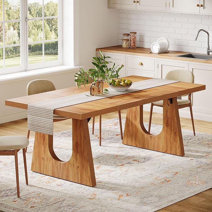 Tribesigns Large Dining Table for 6-8 People, 70.9-Inch Wood Rustic Rectangular Table with Black Wooden Legs, Farmhouse Center Kitchen Table for Dining Room, Living Room, Home Furniture (Brown)