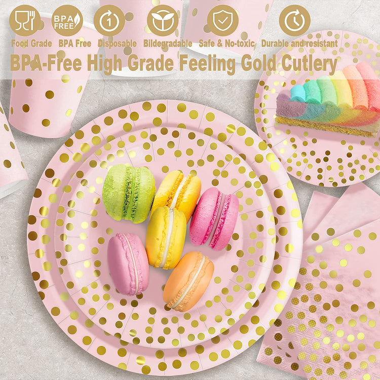 350PCS Pink and Gold Party Supplies (350 Count)