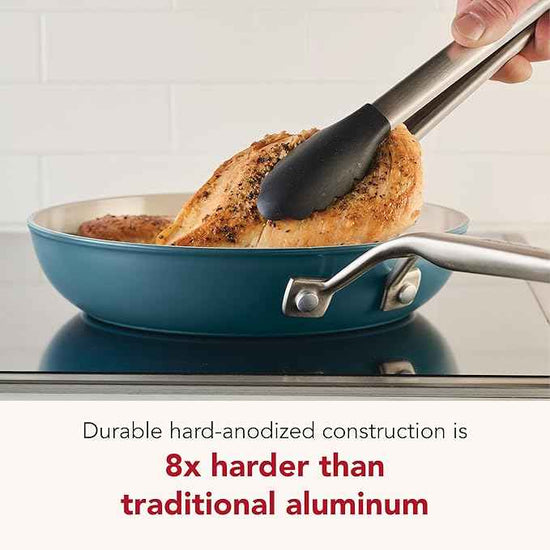 KitchenAid Hard Anodized Ceramic Induction Nonstick Pots and Pans Set with Saucepans, Frying Pans, Stockpot, and Lids, Dishwasher Safe, 9 Piece Cookware Set with Stainless Steel Handles - Agave Blue