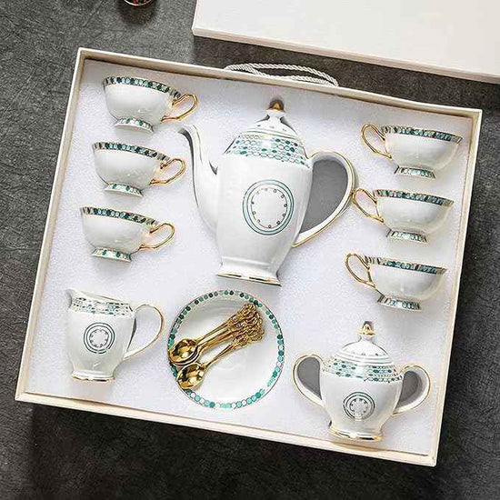 Chinese Bone China Coffee Tea Set, Retro Floral Tea Gift Set, Suitable for Christmas, Father'S Day, Birthday, Halloween Party Gifts (Sapphire Tea Set)