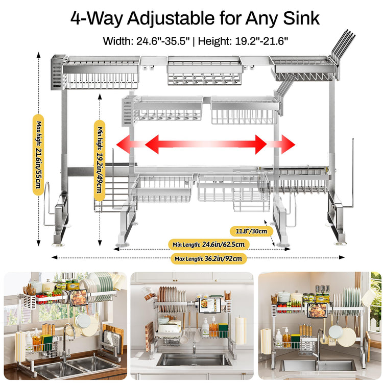 Luxurious 304 Stainless Steel Over Sink Dish Drying Rack