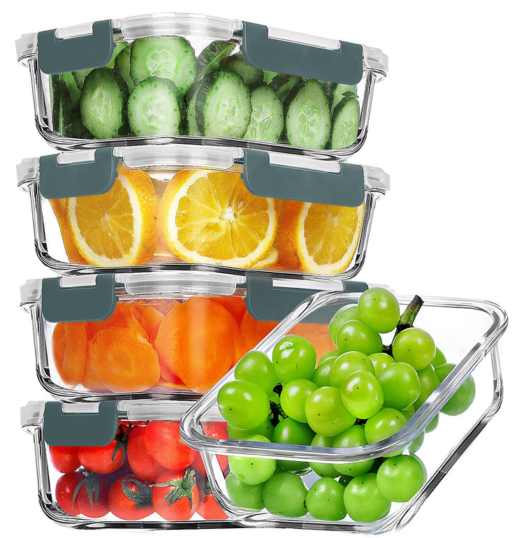 5 PACK 36 OZ Glass Meal Prep Containers Set with Lids (5 Count)