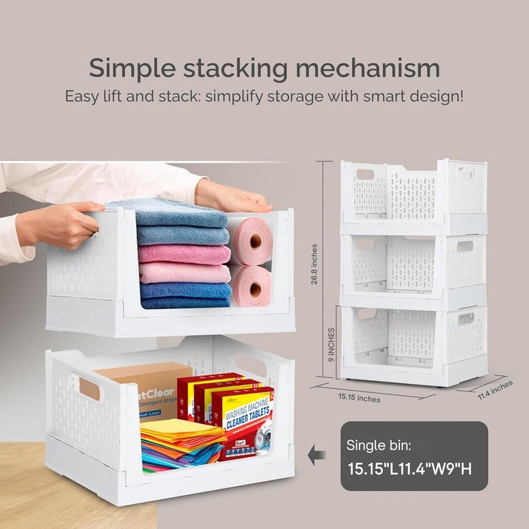 Foldable Stackable Storage Bins with Wheels (3 Count)