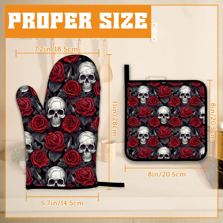 Skulls Oven Mitts and Pot Holders Set (4 Count)