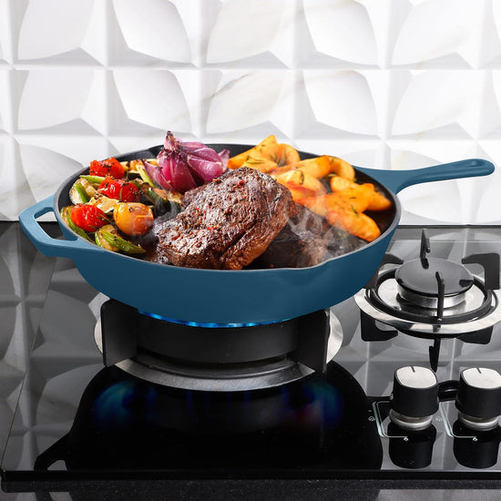 Utopia Kitchen Cast Iron Frying Pan 10.25 Inch, Cast Iron Chefs Pan, Pre Seasoned Skillet, Safe Grill Cookware for Indoor & Outdoor Use, Teal - Nestoria