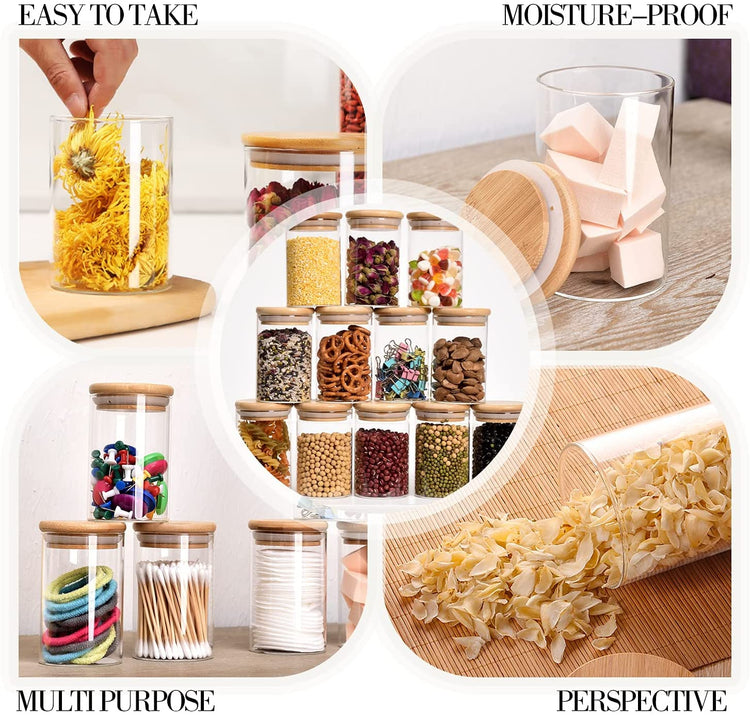 Glass Jars with Bamboo Wooden Airtight Lids 6oz 10oz Spice Jars Food Storage Containers for Home Kitchen