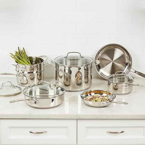 Cuisinart Chef’s Classic 11-Piece Stainless Steel Pots and Pans Set, Cookware Set Compatible with Induction, Electric, Gas Cooktops, Aluminum Core for Even Heat, Cool Grip Handles, Dishwasher Safe