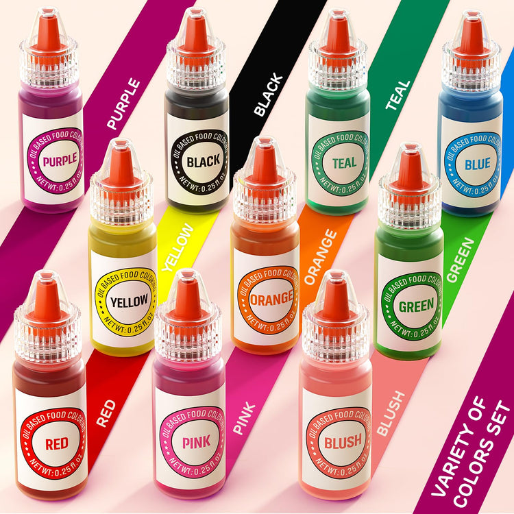 Oil Based Food Coloring for Chocolate 10 Colors Edible Food Dye for Sugar Candy Melts Oil Frosting Icing Dye for Backing Cookies Fondant Food Color for Cake Decorating (2.5 Fl Oz)