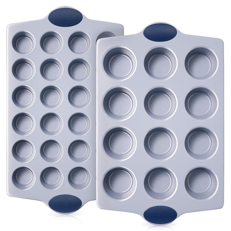 2 Pack 12 Cup and Mini 24 Cup Non Toxic Nonstick Ceramic Muffin Pan & Cupcake Tin (2 Count)