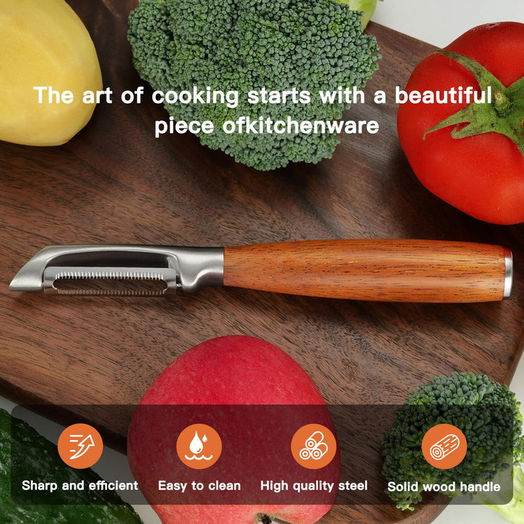 Serrated Blade Premium I Type 304 Stainless Steel Multifunctional Kitchen Peeler Real Wood Handle Ultra Sharp Blade Vegetable Potato Apple
