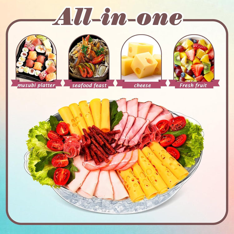 Baderke 3 Set 11.8" Chilled Serving Tray for Parties with Compartments Ice Chilled Party Platter Charcuterie Serving Board Cold Dish Dip for Fruit Seafood Vegetable Shrimp Cocktail (Rose Gold)