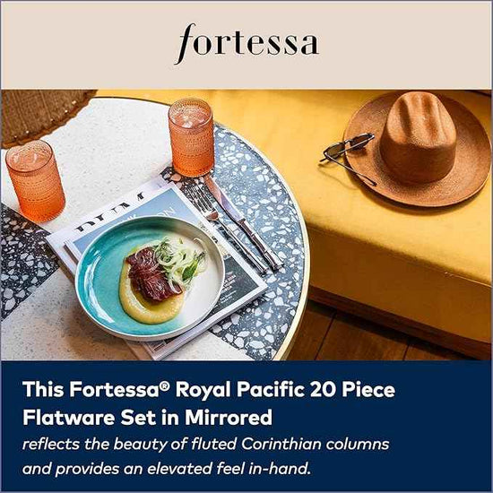 FORTESSA Royal Pacific 18/10 Stainless Steel Flatware, 20 Piece Place Setting With Table Knife, Forks and Spoons (Service For 4), Dishwasher Safe, Polished