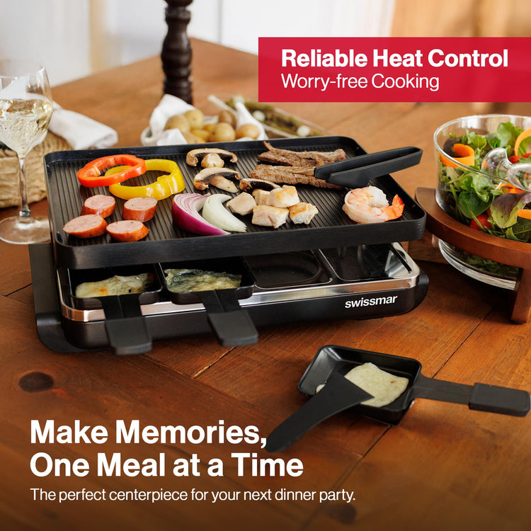 Classic 8 Person Raclette Party Grill with Reversible Cast Aluminum Non