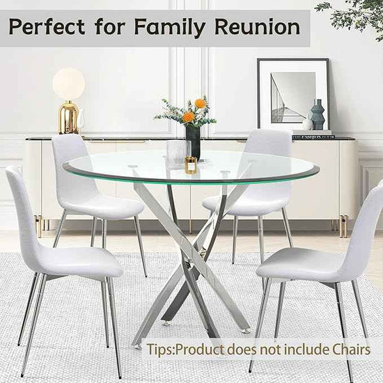 AF ARTISAN FURNITURE 36" Round Glass Dining Table Set for 4, 5-Piece Modern Kitchen Table with 4 Black Scoop Velvet Chairs, Modern Circle Leisure Table for Home Office Dining Room (Silver Leg)