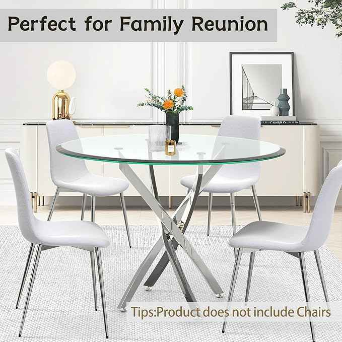 AF ARTISAN FURNITURE 36" Round Glass Dining Table Set for 4, 5-Piece Modern Kitchen Table with 4 Black Scoop Velvet Chairs, Modern Circle Leisure Table for Home Office Dining Room (Silver Leg)