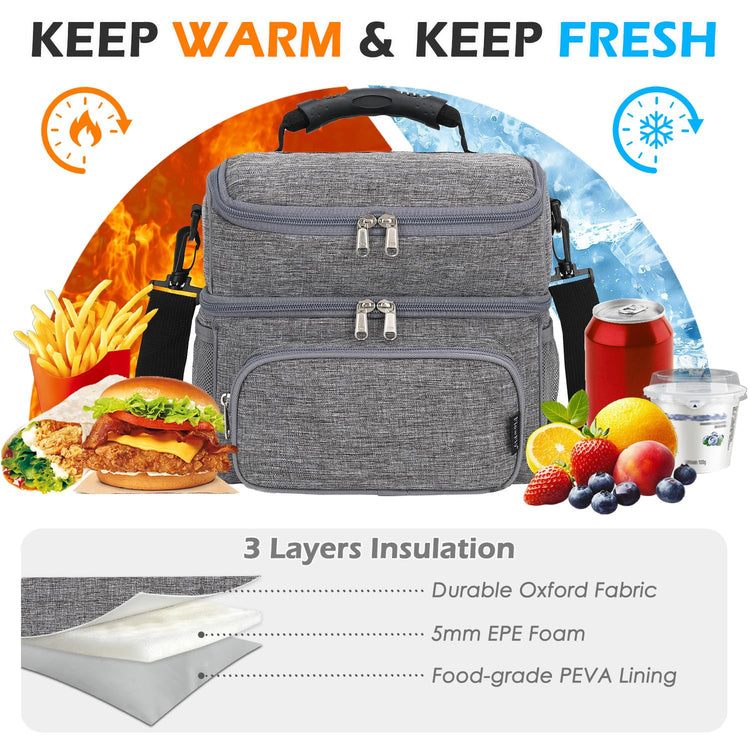 Double Layer Cooler Insulated Lunch Bag Adult Lunch Box Large Tote Bag for Men (2 Count)