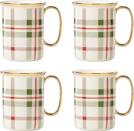 Lenox 894967 Holiday Plaid 4-Piece Mug Set, Christmas Dinnerware, Hosting