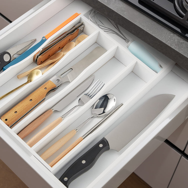 Expandable Bamboo Kitchen Drawer Organizer for Cutlery and Utensils