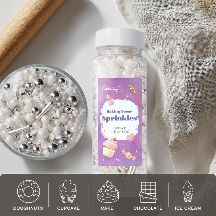 White Wedding Sprinkles for Cake Decorating 4.23ounce (4.23 Ounce)