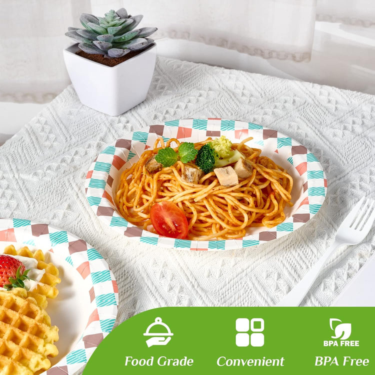 FOCUSLINE 360pack Paper Plates 8.375 Inch, Disposable Paper Plate Bulk 360 Count, Soak-Proof & Cut-Proof Bulk Plate for Parties, Picnic and Family Gatherings.