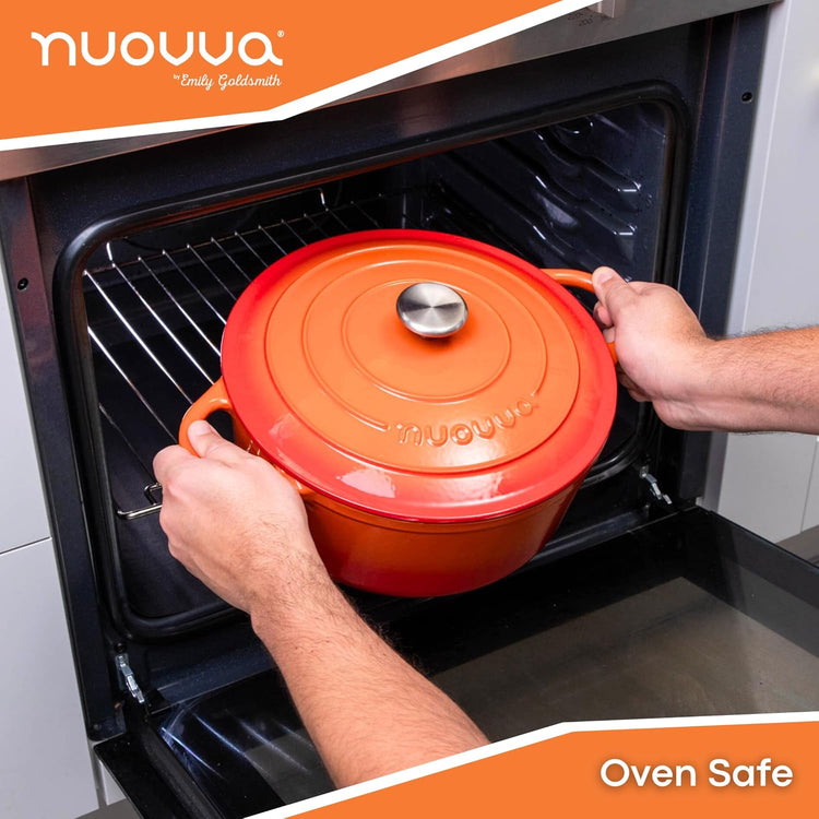 Cast Iron Dutch Oven with Lid – Non-Stick Ovenproof Enamelled Casserole Pot – Sturdy Dutch Oven Cookware – Orange, 7.3-Quart, 30cm – by Nuovva - Nestoria
