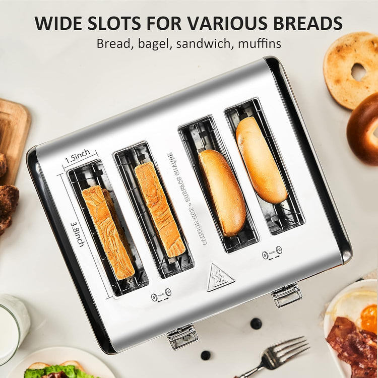 Countdown Stainless Steel 4 Slice Toaster with Bagel, Defrost, Cancel Function, Dual Toaster, Extra Wide Slots, 6 Shade Settings, Removable Crumb Trays, 1650W, Black