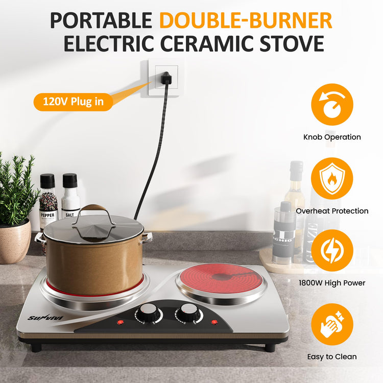 1800W Dual Burner Portable Electric Ceramic Stove