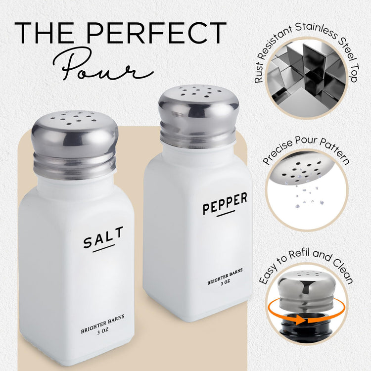 White Salt and Pepper Shakers Set with Holder by Brighter Barns (2 Count)