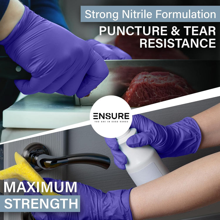 EnSure Nitrile Exam Gloves, Powder-Free, Latex-Free, Chemo Rated, Non-Sterile, Light Duty, Textured Tips, Medical, Surgical, Food Safe, Cleaning, Dental, Lab Use - 3 Mil (Large, 2000 Count)