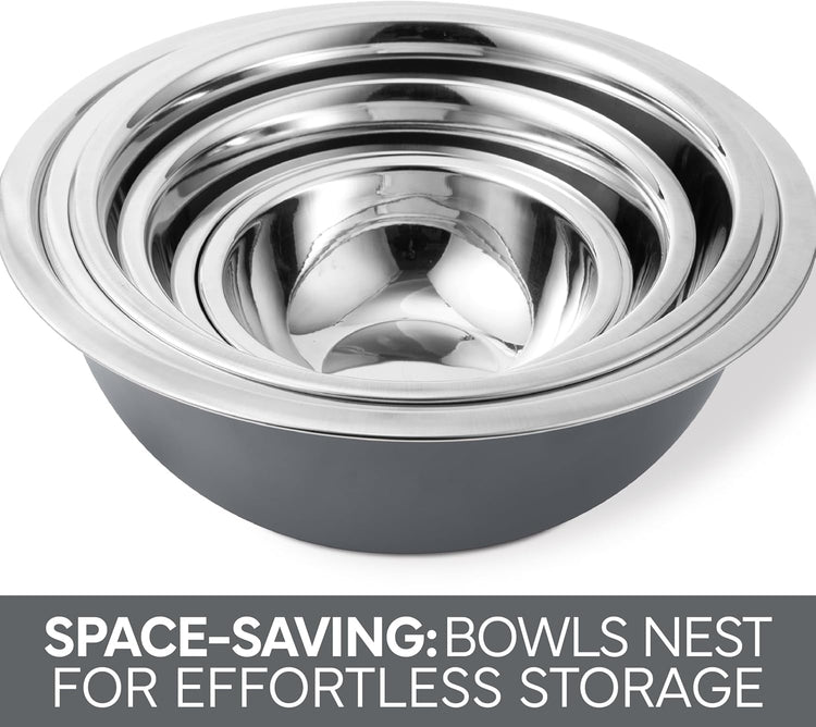 COOK WITH COLOR Stainless Steel Mixing Bowls Set - Nesting Bowls, 6 Pieces, Grey