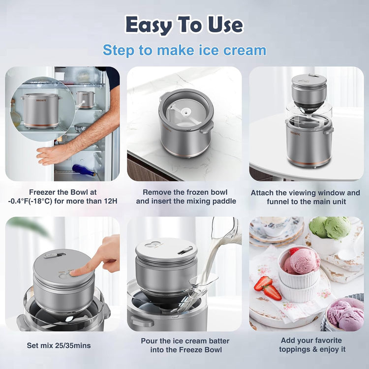 1.1 Quart Ice Cream Maker – Electric Ice Cream Machine for Gelato, Milkshakes & Sorbet, Perfect for Family, Easy to Use & Clean,Silver