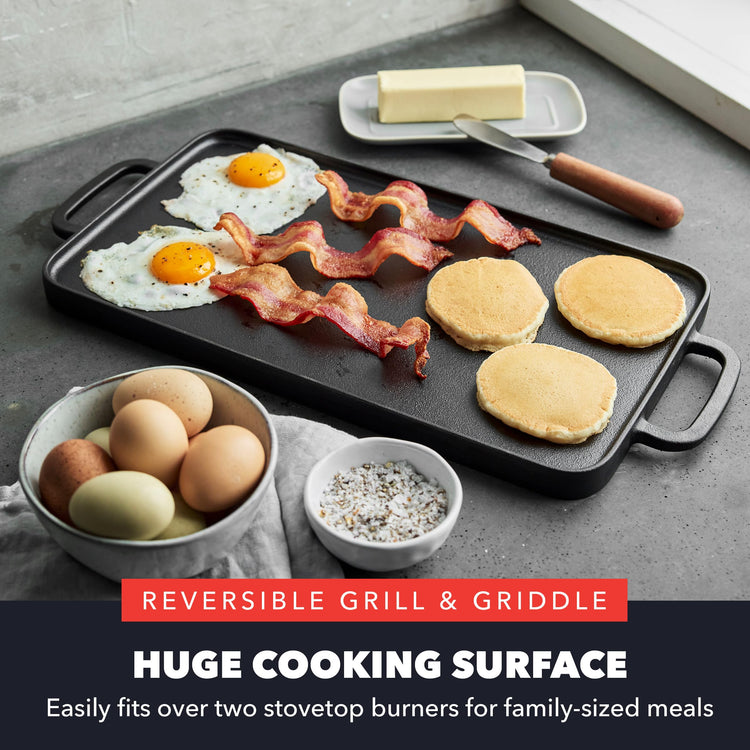 x Bobby Flay 16.5 x 9.5 Cast Iron Reversible Double Burner Griddle
