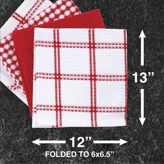T-FAL Premium Waffle Dish Cloths: Highly Absorbent, Super Soft Long Lasting - 100% Cotton, 12"x13" Flat Waffle Dish Towel for Cleaning & Drying Dishes, (4-Pack), Red - Nestoria