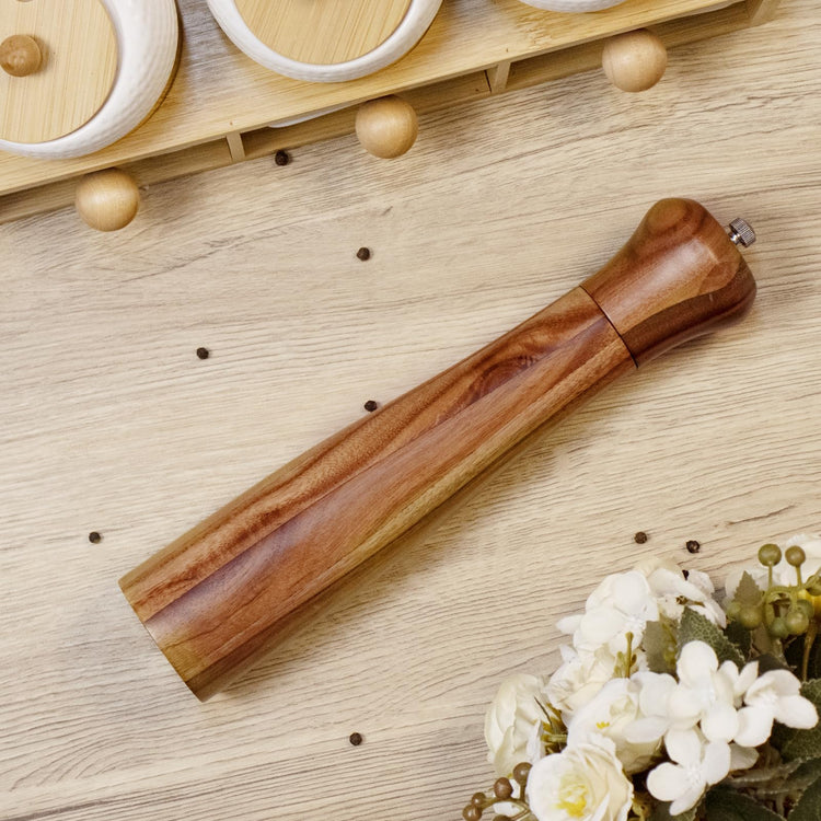 1 Pack 10 Inch tall Acacia Wood Pepper Grinder or Salt Mill Elegant