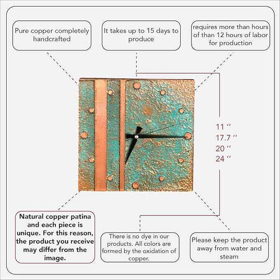 Handmade Copper Wall Clock Artisan Touch in Every Piece - Aged Grace Wall Decor Copper Clock for Living Room, Office, Kitchen & Bedroom (24 Inch)