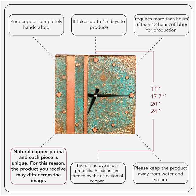 Handmade Copper Wall Clock Artisan Touch in Every Piece - Aged Grace Wall Decor Copper Clock for Living Room, Office, Kitchen & Bedroom (24 Inch)